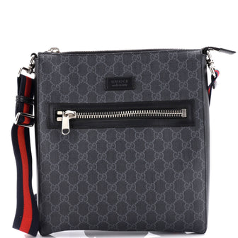 Gucci Web Strap Front Zip Messenger Bag GG Coated Canvas Medium