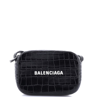 Balenciaga Everyday Top Handle Camera Bag Crocodile Embossed Leather Small