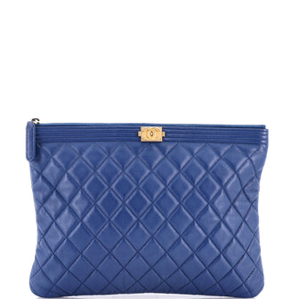 Chanel Boy O Case Clutch Quilted Lambskin Medium