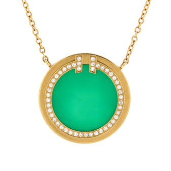 Tiffany & Co. T Circle Pendant Necklace 18K Yellow Gold with Agate and Diamonds Large