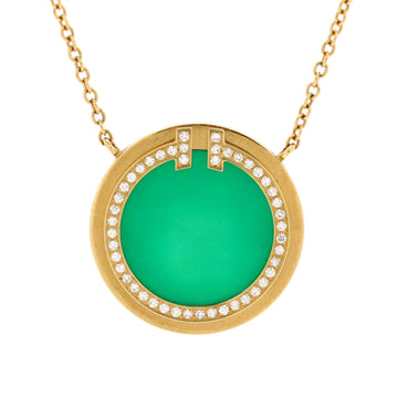 Tiffany & Co. T Circle Pendant Necklace 18K Yellow Gold with Agate and Diamonds Large