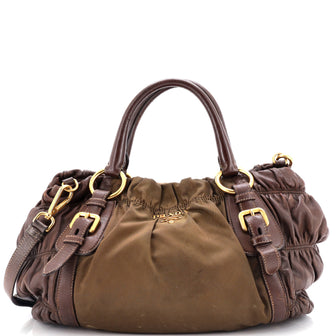 Prada Gaufre Convertible Satchel Leather and Tessuto Large