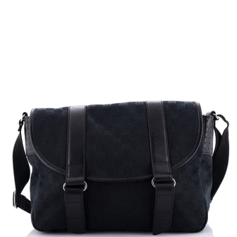 Gucci Double Belt Flap Messenger GG Canvas with Perforated Leather Medium