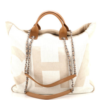 Chanel Deauville Logo Shopping Tote Printed Raffia Large