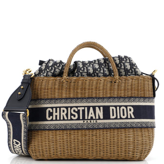 Christian Dior Basket Bag Wicker and Oblique Canvas Large