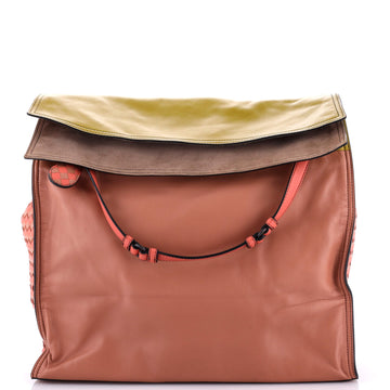 Bottega Veneta Palio Fold Over Tote Colorblock Nappa Leather With Intrecciato Detail