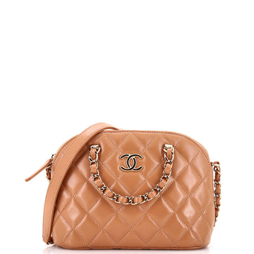 Chanel CC Dome Zip Clutch with Chain Quilted Shiny Lambskin Mini