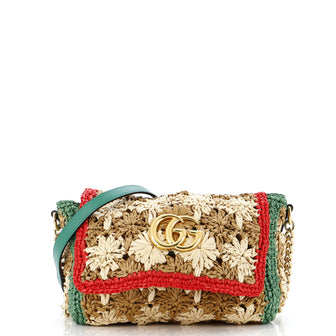 Gucci GG Marmont Flap Bag Raffia Small