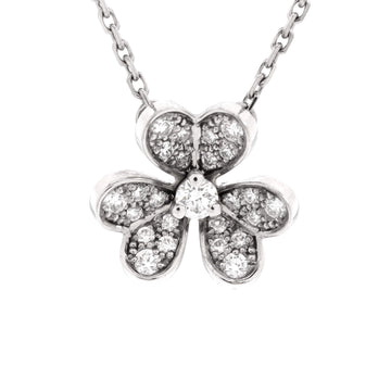 Van Cleef & Arpels Frivole Pendant Necklace 18K White Gold with Pave Diamonds Mini