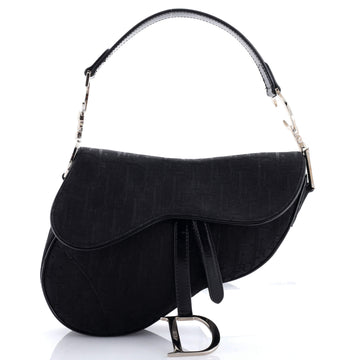 Christian Dior Vintage Saddle Bag Diorissimo Canvas with Patent Medium