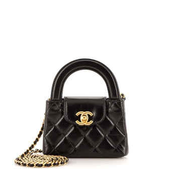 Chanel Kelly Top Handle Clutch with Chain Quilted Shiny Aged Calfskin