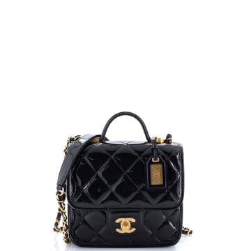 Chanel School Memory Top Handle Flap Bag Quilted Patent Mini