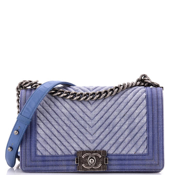 Chanel Boy Flap Bag Chevron Denim Old Medium