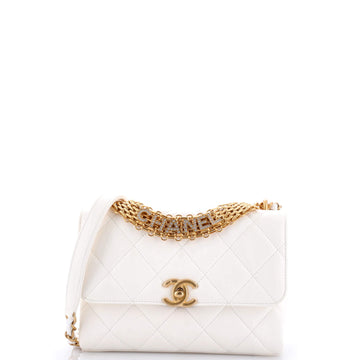 Chanel Crystal Logo Letters Chain Handle Flap Bag Quilted Lambskin Small