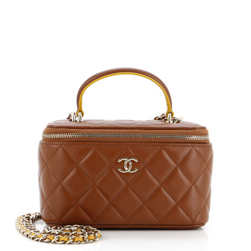 Chanel Classic Top Handle Vanity Case with Chain Quilted Lambskin Small