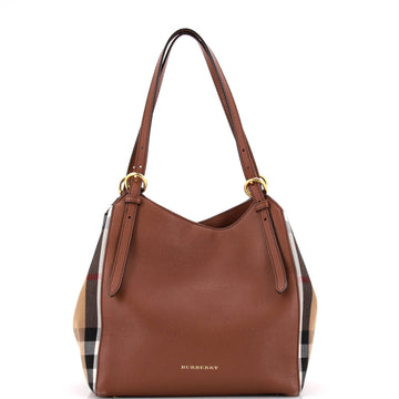 Burberry Canterbury Tote Leather and House Check Canvas Small