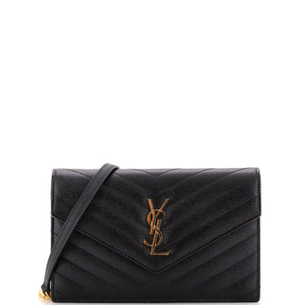 Saint Laurent Classic Monogram Wallet on Chain Matelasse Chevron Leather Small