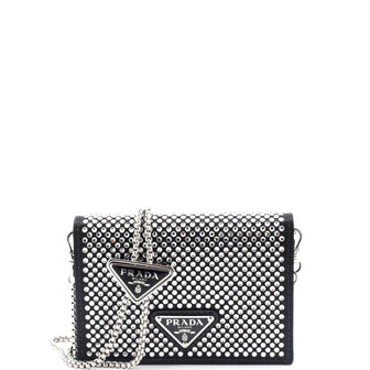 Prada Flap Card Holder with Chain Satin with Crystals