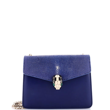 Bvlgari Serpenti Forever Square Shoulder Bag Leather and Stingray Small