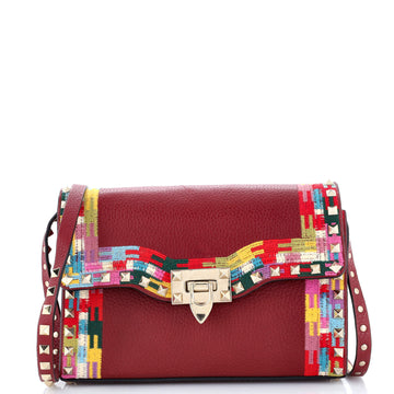 Valentino Garavani Rockstud Flip Lock Flap Bag Embroidered Leather Small