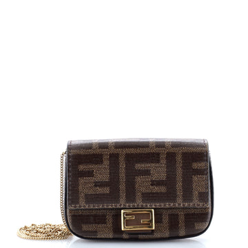 Fendi Chain Baguette Charm Bag Zucca Coated Canvas Nano