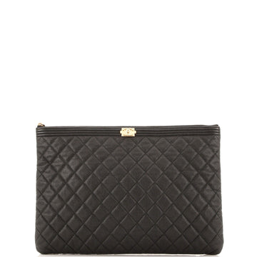 Chanel Boy O Case Clutch Quilted Caviar Large