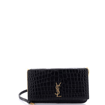 Saint Laurent Classic Monogram Phone Holder Shoulder Bag Crocodile Embossed Leather