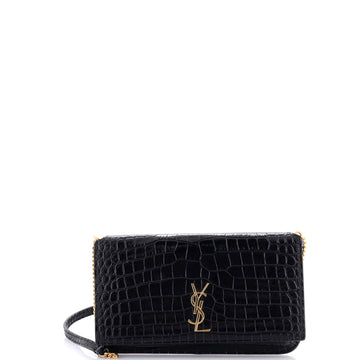 Saint Laurent Classic Monogram Phone Holder Shoulder Bag Crocodile Embossed Leather