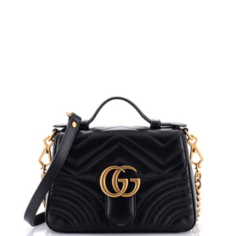 Gucci GG Marmont Top Handle Flap Bag Matelasse Leather Mini