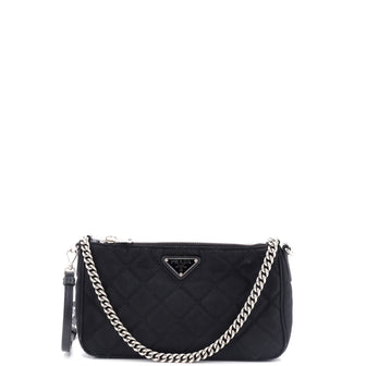 Prada Chain Zip Shoulder Bag Quilted Tessuto Small