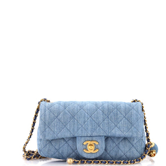 Chanel Pearl Crush Flap Bag Quilted Denim Mini Blue 3086231