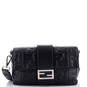 Fendi Baguette Convertible Belt Bag Zucca Embossed Leather Medium