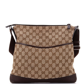 Gucci Zip Messenger Bag GG Canvas with Perforated Leather Medium