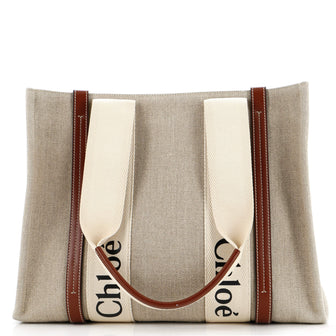 Chloe Woody Tote Canvas with Leather Medium