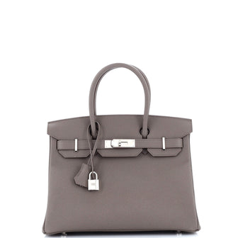 Hermes Birkin Handbag Grey Epsom with Palladium Hardware 30