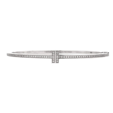 Tiffany & Co. T Hinged Wire Bangle Bracelet 18K White Gold with Diamonds