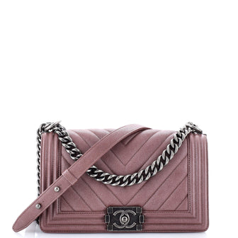 Chanel Boy Flap Bag Chevron Caviar Old Medium