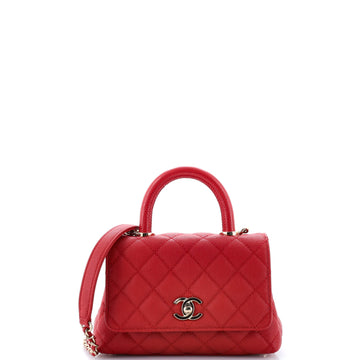 Chanel Coco Top Handle Bag Quilted Caviar with Lizard Embossed Handle Extra Mini