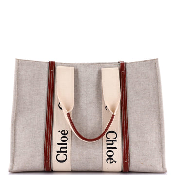 Chloe Woody Tote Canvas with Leather Large