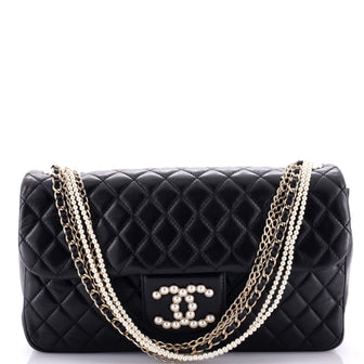 Chanel Westminster Pearl Chain Flap Bag Quilted Lambskin Medium