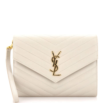 Saint Laurent Classic Monogram Envelope Wristlet Clutch Matelasse Chevron Leather