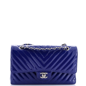 Chanel Classic Double Flap Bag Chevron Patent Medium