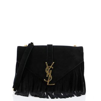 Saint Laurent Classic Monogram Fringe Crossbody Bag Suede Small