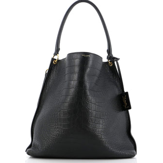 Saint Laurent Tag Hobo Crocodile Embossed Leather Medium