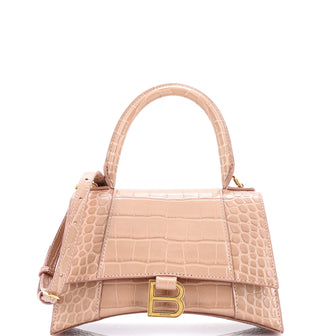 Balenciaga Hourglass Top Handle Bag Crocodile Embossed Leather Small