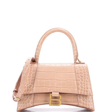 Balenciaga Hourglass Top Handle Bag Crocodile Embossed Leather Small