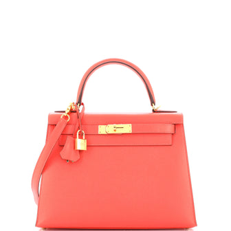 Hermes Kelly Handbag Red Epsom with Gold Hardware 28