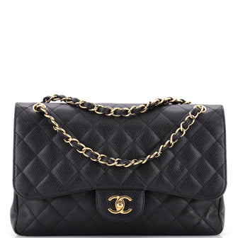 Chanel Vintage Classic Double Flap Bag Quilted Caviar Jumbo