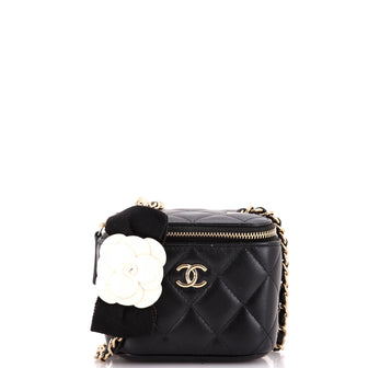Chanel Camellia Bow Vanity Case with Chain Quilted Lambskin Mini