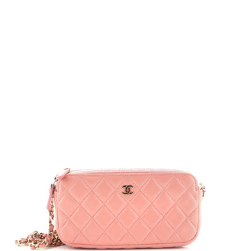 Chanel Double Zip Clutch with Chain Quilted Lambskin